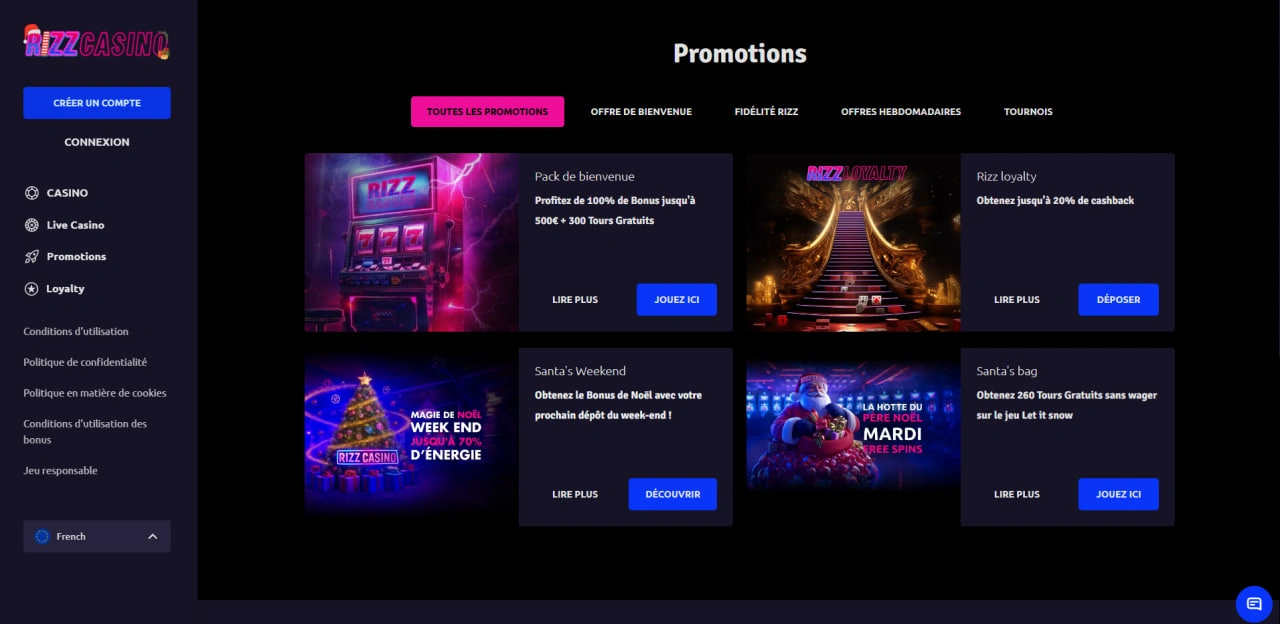 Rizz Casino Bonuses